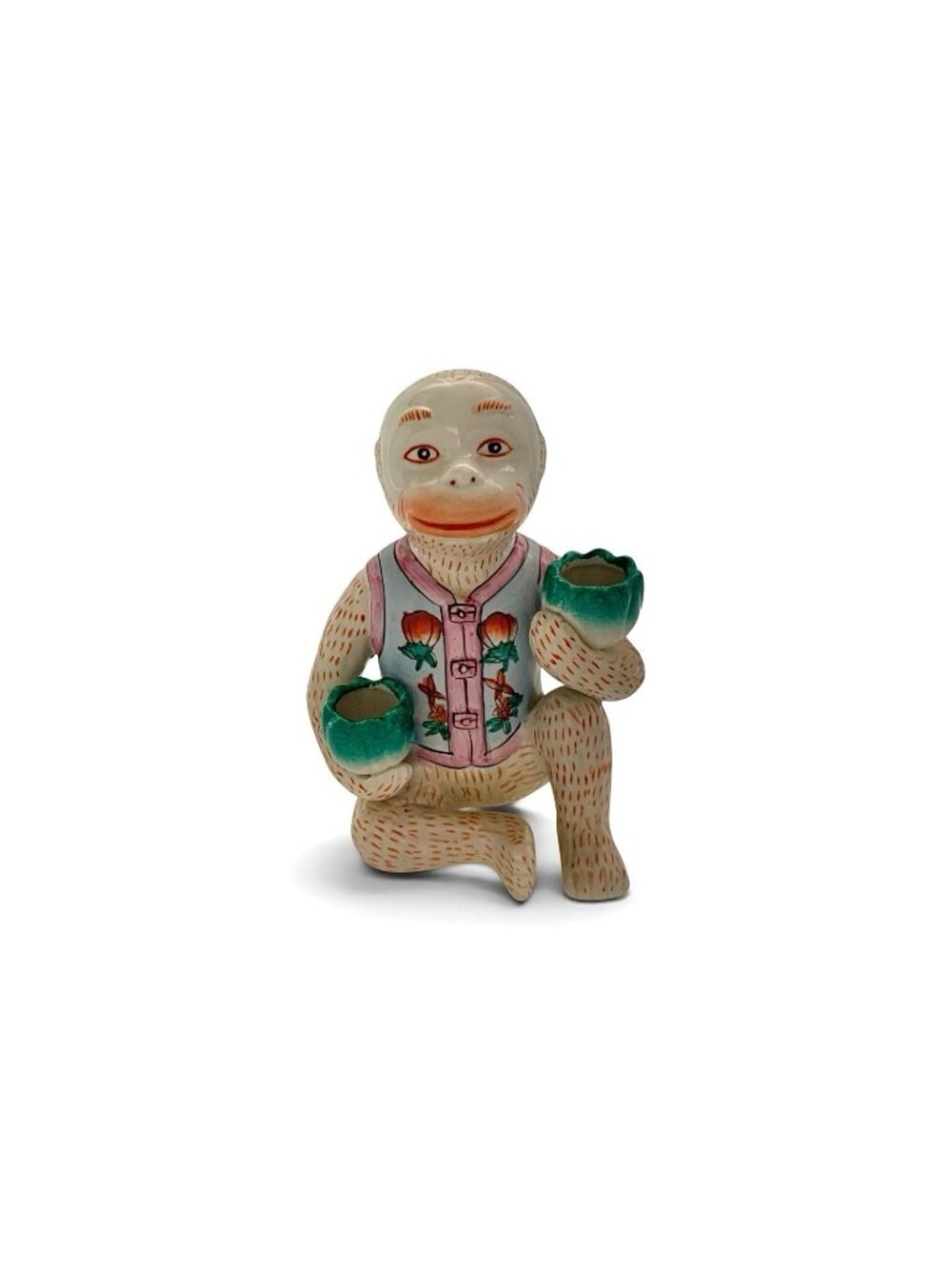Monkey Figurine Porcelain Candle Holder Vintage Chinoiserie Style Oriental Decor